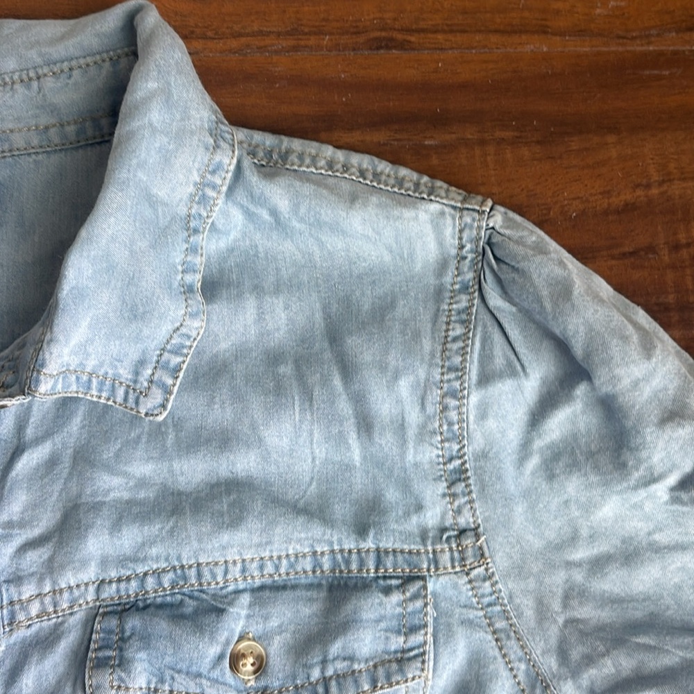 New Japna Washed Chambray Button Front Babydoll Dress - Picture 10 of 13